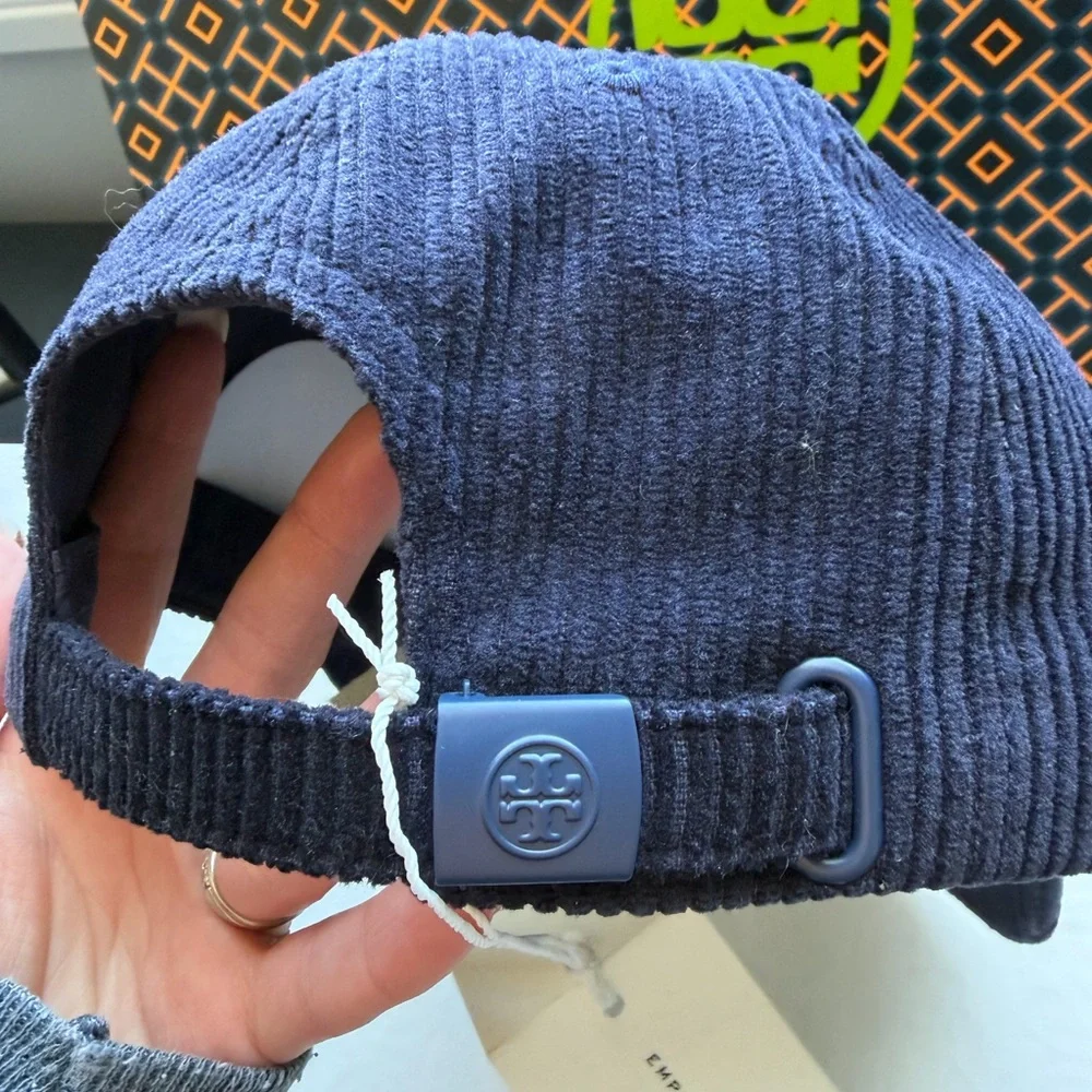 Tory Burch Corduroy Logo Cap Hat Tory Navy Blue